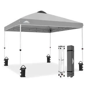 Pop Up Canopy Tent with Wheeled Carry Bag, 8 Stakes, 4 Ropes, 4 Weight Bags, Easy Set Up Tent Canopy, 10x10 ft, 100sqft of Shade, Light Gray Pop Up Canopy Tent with Wheeled Carry Bag, 8 Stakes, 4 Ropes, 4 Weight Bags, Easy Set Up Tent Canopy, 10x10 ft, 100sqft of Shade, Light Gray