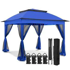 11x11 Pop Up Canopy Tent with Mosquito Netting Screen Tent, Auto Extending Eaves 169 Sq Ft of Shade, Easy One-Person Setup Screened Gazebo for Backyard and Patio, Blue 11x11 Pop Up Canopy Tent with Mosquito Netting Screen Tent, Auto Extending Eaves 169 Sq Ft of Shade, Easy One-Person Setup Screened Gazebo for Backyard and Patio, Blue