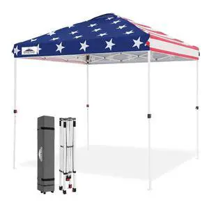 Pop Up Canopy Tent with Wheeled Carry Bag, 8 Stakes, 4 Ropes, Easy Set Up Tent Canopy, 8x8 ft, American Flag Pop Up Canopy Tent with Wheeled Carry Bag, 8 Stakes, 4 Ropes, Easy Set Up Tent Canopy, 8x8 ft, American Flag