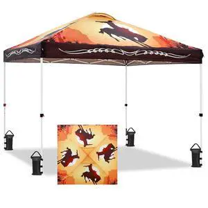 Pop Up Canopy Tent with Wheeled Carry Bag, 8 Stakes, 4 Ropes, 4 Weight Bags, Easy Set Up Tent Canopy, 10x10 ft, 100sqft of Shade, Cowboy Pop Up Canopy Tent with Wheeled Carry Bag, 8 Stakes, 4 Ropes, 4 Weight Bags, Easy Set Up Tent Canopy, 10x10 ft, 100sqft of Shade, Cowboy
