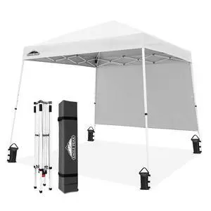 10x10 Pop Up Canopy Tent with Sidewall, Compact, Portable Slant Leg Instant Sun Shelter for Beach, Sports, & Camping, 10x10 Base 8x8 Top, White 10x10 Pop Up Canopy Tent with Sidewall, Compact, Portable Slant Leg Instant Sun Shelter for Beach, Sports, & Camping, 10x10 Base 8x8 Top, White
