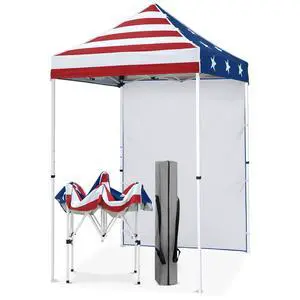 Pop up Canopy 5x5, Outdoor Portable Canopy Tent with One Removable Sunwall, Carry Bag Included, American Flag Pop up Canopy 5x5, Outdoor Portable Canopy Tent with One Removable Sunwall, Carry Bag Included, American Flag