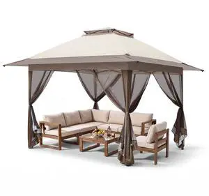 13x13 Pop Up Canopy Tent with Mosquito Netting Screen Tent, Auto Extending Eaves 169 Sq Ft of Shade, Easy One-Person Setup Screened Gazebo for Backyard and Patio, Beige/Brown 13x13 Pop Up Canopy Tent with Mosquito Netting Screen Tent, Auto Extending Eaves 169 Sq Ft of Shade, Easy One-Person Setup Screened Gazebo for Backyard and Patio, Beige/Brown