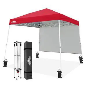 10x10 Pop Up Canopy Tent with Sidewall, Compact, Portable Slant Leg Instant Sun Shelter for Beach, Sports, & Camping, 10x10 Base 8x8 Top, Red 10x10 Pop Up Canopy Tent with Sidewall, Compact, Portable Slant Leg Instant Sun Shelter for Beach, Sports, & Camping, 10x10 Base 8x8 Top, Red