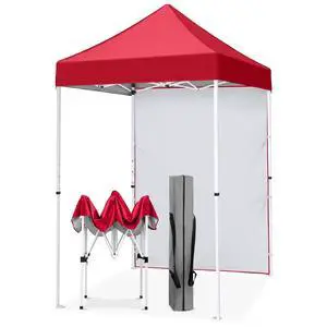 Pop up Canopy 5x5, Outdoor Portable Canopy Tent with One Removable Sunwall, Carry Bag Included, Red Pop up Canopy 5x5, Outdoor Portable Canopy Tent with One Removable Sunwall, Carry Bag Included, Red