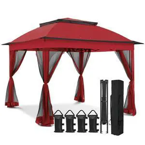 11x11 Pop Up Canopy Tent with Mosquito Netting Screen Tent, Auto Extending Eaves 169 Sq Ft of Shade, Easy One-Person Setup Screened Gazebo for Backyard and Patio, Red 11x11 Pop Up Canopy Tent with Mosquito Netting Screen Tent, Auto Extending Eaves 169 Sq Ft of Shade, Easy One-Person Setup Screened Gazebo for Backyard and Patio, Red