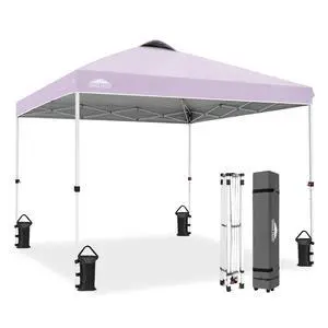 Pop Up Canopy Tent with Wheeled Carry Bag, 8 Stakes, 4 Ropes, 4 Weight Bags, Easy Set Up Tent Canopy, 10x10 ft, 100sqft of Shade, Lilac Pop Up Canopy Tent with Wheeled Carry Bag, 8 Stakes, 4 Ropes, 4 Weight Bags, Easy Set Up Tent Canopy, 10x10 ft, 100sqft of Shade, Lilac