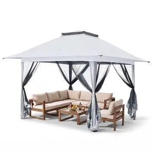 13x13 Pop Up Canopy Tent with Mosquito Netting Screen Tent, Auto Extending Eaves 169 Sq Ft of Shade, Easy One-Person Setup Screened Gazebo for Backyard and Patio, White 13x13 Pop Up Canopy Tent with Mosquito Netting Screen Tent, Auto Extending Eaves 169 Sq Ft of Shade, Easy One-Person Setup Screened Gazebo for Backyard and Patio, White