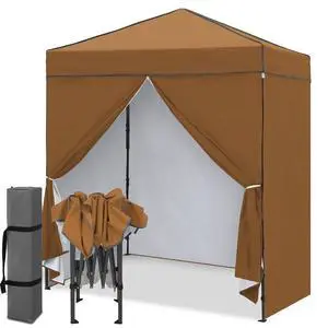 6x4 Instant Pop Up Canopy Tent with 4 Side Wall Panels, Straight Leg Sun Shelter, Portable Canopy with Carry Bag for Camping, Beach & Sports, Khaki 6x4 Instant Pop Up Canopy Tent with 4 Side Wall Panels, Straight Leg Sun Shelter, Portable Canopy with Carry Bag for Camping, Beach & Sports, Khaki