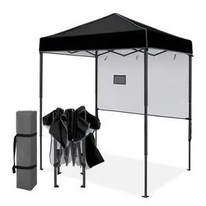 6x4 Instant Pop Up Canopy Tent with 1 Half Wall Panel, Straight Leg Sun Shelter, Portable Canopy with Carry Bag for Camping, Beach & Sports, Black 6x4 Instant Pop Up Canopy Tent with 1 Half Wall Panel, Straight Leg Sun Shelter, Portable Canopy with Carry Bag for Camping, Beach & Sports, Black