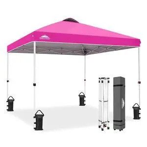 Pop Up Canopy Tent with Wheeled Carry Bag, 8 Stakes, 4 Ropes, 4 Weight Bags, Easy Set Up Tent Canopy, 10x10 ft, 100sqft of Shade, Pink Pop Up Canopy Tent with Wheeled Carry Bag, 8 Stakes, 4 Ropes, 4 Weight Bags, Easy Set Up Tent Canopy, 10x10 ft, 100sqft of Shade, Pink
