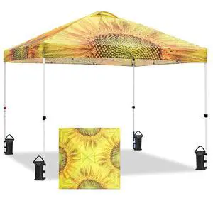 Pop Up Canopy Tent with Wheeled Carry Bag, 8 Stakes, 4 Ropes, 4 Weight Bags, Easy Set Up Tent Canopy, 10x10 ft, 100sqft of Shade, Sun Flower Pop Up Canopy Tent with Wheeled Carry Bag, 8 Stakes, 4 Ropes, 4 Weight Bags, Easy Set Up Tent Canopy, 10x10 ft, 100sqft of Shade, Sun Flower