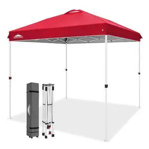 Pop Up Canopy Tent with Wheeled Carry Bag, 8 Stakes, 4 Ropes, Easy Set Up Tent Canopy, 8x8 ft, Red Pop Up Canopy Tent with Wheeled Carry Bag, 8 Stakes, 4 Ropes, Easy Set Up Tent Canopy, 8x8 ft, Red