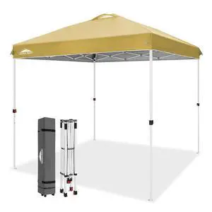 Pop Up Canopy Tent with Wheeled Carry Bag, 8 Stakes, 4 Ropes, Easy Set Up Tent Canopy, 8x8 ft, Beige Pop Up Canopy Tent with Wheeled Carry Bag, 8 Stakes, 4 Ropes, Easy Set Up Tent Canopy, 8x8 ft, Beige