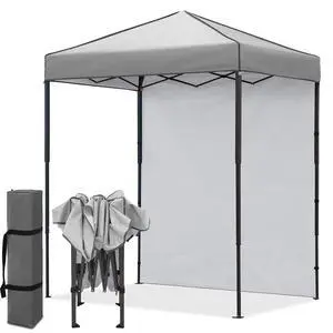 6x4 Instant Pop Up Canopy Tent with 1 Side Wall Panel, Straight Leg Sun Shelter, Portable Canopy with Carry Bag for Camping, Beach & Sports, Gray 6x4 Instant Pop Up Canopy Tent with 1 Side Wall Panel, Straight Leg Sun Shelter, Portable Canopy with Carry Bag for Camping, Beach & Sports, Gray