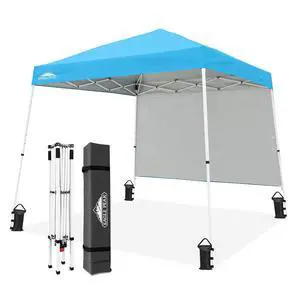 10x10 Pop Up Canopy Tent with Sidewall, Compact, Portable Slant Leg Instant Sun Shelter for Beach, Sports, & Camping, 10x10 Base 8x8 Top, Light Blue 10x10 Pop Up Canopy Tent with Sidewall, Compact, Portable Slant Leg Instant Sun Shelter for Beach, Sports, & Camping, 10x10 Base 8x8 Top, Light Blue