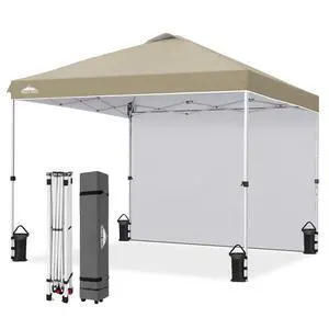 Commercial Canopy 10x10 Pop Up Canopy Tent with 1 Sidewall, Easy Setup Heavy Duty Instant Event Shelter for Vendors & Markets, Outdoor Sun Shade, Light Beige Commercial Canopy 10x10 Pop Up Canopy Tent with 1 Sidewall, Easy Setup Heavy Duty Instant Event Shelter for Vendors & Markets, Outdoor Sun Shade, Light Beige