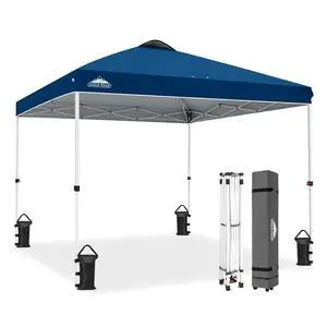 Pop Up Canopy Tent with Wheeled Carry Bag, 8 Stakes, 4 Ropes, 4 Weight Bags, Easy Set Up Tent Canopy, 10x10 ft, 100sqft of Shade, Dark Blue Pop Up Canopy Tent with Wheeled Carry Bag, 8 Stakes, 4 Ropes, 4 Weight Bags, Easy Set Up Tent Canopy, 10x10 ft, 100sqft of Shade, Dark Blue