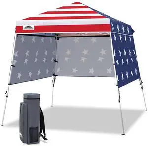 Day Tripper 8x8 Aluminum Super-Lightweight Pop Up Canopy with 3 Removable Walls, Instant Outdoor Backpack Canopy Tent, Outside Beach Folding Sun Shelter, 8x8 Base 6x6 Top, American Flag Day Tripper 8x8 Aluminum Super-Lightweight Pop Up Canopy with 3 Removable Walls, Instant Outdoor Backpack Canopy Tent, Outside Beach Folding Sun Shelter, 8x8 Base 6x6 Top, American Flag