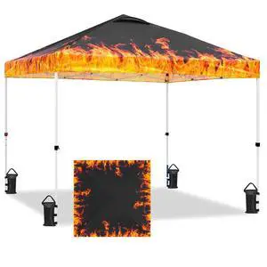 Pop Up Canopy Tent with Wheeled Carry Bag, 8 Stakes, 4 Ropes, 4 Weight Bags, Easy Set Up Tent Canopy, 10x10 ft, 100sqft of Shade, Flame Pop Up Canopy Tent with Wheeled Carry Bag, 8 Stakes, 4 Ropes, 4 Weight Bags, Easy Set Up Tent Canopy, 10x10 ft, 100sqft of Shade, Flame