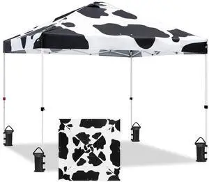 Pop Up Canopy Tent with Wheeled Carry Bag, 8 Stakes, 4 Ropes, 4 Weight Bags, Easy Set Up Tent Canopy, 10x10 ft, 100sqft of Shade, Cow Print Pop Up Canopy Tent with Wheeled Carry Bag, 8 Stakes, 4 Ropes, 4 Weight Bags, Easy Set Up Tent Canopy, 10x10 ft, 100sqft of Shade, Cow Print