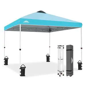 Pop Up Canopy Tent with Wheeled Carry Bag, 8 Stakes, 4 Ropes, 4 Weight Bags, Easy Set Up Tent Canopy, 10x10 ft, 100sqft of Shade, Light Blue Pop Up Canopy Tent with Wheeled Carry Bag, 8 Stakes, 4 Ropes, 4 Weight Bags, Easy Set Up Tent Canopy, 10x10 ft, 100sqft of Shade, Light Blue