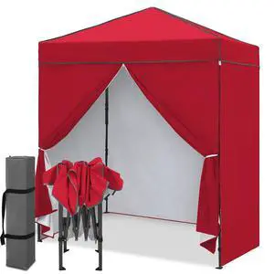 6x4 Instant Pop Up Canopy Tent with 4 Side Wall Panels, Straight Leg Sun Shelter, Portable Canopy with Carry Bag for Camping, Beach & Sports, Red 6x4 Instant Pop Up Canopy Tent with 4 Side Wall Panels, Straight Leg Sun Shelter, Portable Canopy with Carry Bag for Camping, Beach & Sports, Red