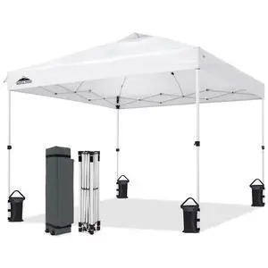 10x10 Commercial Pop Up Canopy Tent, Easy 1-Person Setup, White | Anti-Pooling Umbrella-Rib Roof, Vented Top, Wheeled Bag & Anchor Kit 10x10 Commercial Pop Up Canopy Tent, Easy 1-Person Setup, White | Anti-Pooling Umbrella-Rib Roof, Vented Top, Wheeled Bag & Anchor Kit