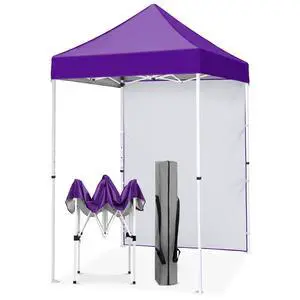 Pop up Canopy 5x5, Outdoor Portable Canopy Tent with One Removable Sunwall, Carry Bag Included, Purple Pop up Canopy 5x5, Outdoor Portable Canopy Tent with One Removable Sunwall, Carry Bag Included, Purple