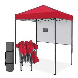 6x4 Instant Pop Up Canopy Tent with 1 Half Wall Panel, Straight Leg Sun Shelter, Portable Canopy with Carry Bag for Camping, Beach & Sports, Red 6x4 Instant Pop Up Canopy Tent with 1 Half Wall Panel, Straight Leg Sun Shelter, Portable Canopy with Carry Bag for Camping, Beach & Sports, Red