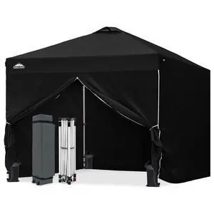 10x10 Commercial Pop Up Canopy Tent with 4 Sidewalls, Anti-Pooling Umbrella-Rib Roof, Easy 1-Person Setup, Vented Top, Wheeled Bag & Anchor Kit Markets, Festivals & Events, Black 10x10 Commercial Pop Up Canopy Tent with 4 Sidewalls, Anti-Pooling Umbrella-Rib Roof, Easy 1-Person Setup, Vented Top, Wheeled Bag & Anchor Kit Markets, Festivals & Events, Black