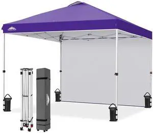 Commercial Canopy 10x10 Pop Up Canopy Tent with 1 Sidewall, Easy Setup Heavy Duty Instant Event Shelter for Vendors & Markets, Outdoor Sun Shade, Purple Commercial Canopy 10x10 Pop Up Canopy Tent with 1 Sidewall, Easy Setup Heavy Duty Instant Event Shelter for Vendors & Markets, Outdoor Sun Shade, Purple