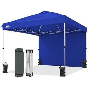 10x10 Commercial Pop Up Canopy Tent with Sidewall, Anti-Pooling Umbrella-Rib Roof, Easy 1-Person Setup, Vented Top, Wheeled Bag & Anchor Kit Markets, Festivals & Events, Blue 10x10 Commercial Pop Up Canopy Tent with Sidewall, Anti-Pooling Umbrella-Rib Roof, Easy 1-Person Setup, Vented Top, Wheeled Bag & Anchor Kit Markets, Festivals & Events, Blue