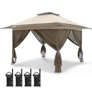 13x13 Pop Up Gazebo with 4 Wall Panels, Easy Up Canopy for Patio and Backyard, Easy Set up Outdoor Gazebo (Beige/Brown) 13x13 Pop Up Gazebo with 4 Wall Panels, Easy Up Canopy for Patio and Backyard, Easy Set up Outdoor Gazebo (Beige/Brown)
