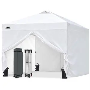10x10 Commercial Pop Up Canopy Tent, White | 4 Sidewalls, Anti-Pooling Umbrella-Rib Roof, Easy 1-Person Setup, Vented Top, Wheeled Bag & Anchor Kit 10x10 Commercial Pop Up Canopy Tent, White | 4 Sidewalls, Anti-Pooling Umbrella-Rib Roof, Easy 1-Person Setup, Vented Top, Wheeled Bag & Anchor Kit