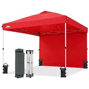 10x10 Commercial Pop Up Canopy Tent with Sidewall, Anti-Pooling Umbrella-Rib Roof, Easy 1-Person Setup, Vented Top, Wheeled Bag & Anchor Kit Markets, Festivals & Events, Red 10x10 Commercial Pop Up Canopy Tent with Sidewall, Anti-Pooling Umbrella-Rib Roof, Easy 1-Person Setup, Vented Top, Wheeled Bag & Anchor Kit Markets, Festivals & Events, Red