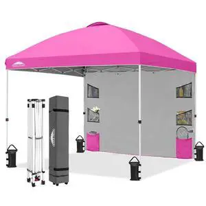 Commercial Canopy 10x10 with Sidewall Storage, Easy OnePerson Setup Pop Up Canopy Tent with Roller Bag, Stakes, Ropes, and Weight Bags, Pink Commercial Canopy 10x10 with Sidewall Storage, Easy OnePerson Setup Pop Up Canopy Tent with Roller Bag, Stakes, Ropes, and Weight Bags, Pink