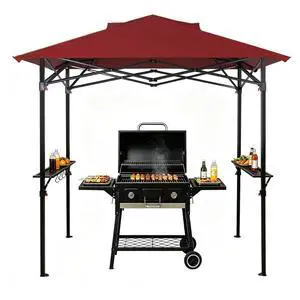 8x5 Pop up Grill Gazebo with Carry Bag, Instant Outdoor BBQ Canopy Tent with Air Vent for Barbeque, Picnic and Patio, Red 8x5 Pop up Grill Gazebo with Carry Bag, Instant Outdoor BBQ Canopy Tent with Air Vent for Barbeque, Picnic and Patio, Red
