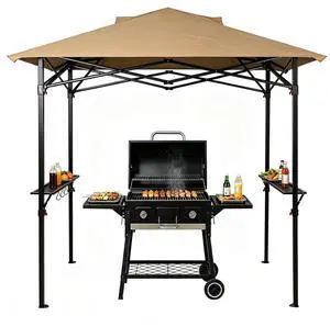 8x5 Pop up Grill Gazebo with Carry Bag, Instant Outdoor BBQ Canopy Tent with Air Vent for Barbeque, Picnic and Patio, Beige 8x5 Pop up Grill Gazebo with Carry Bag, Instant Outdoor BBQ Canopy Tent with Air Vent for Barbeque, Picnic and Patio, Beige