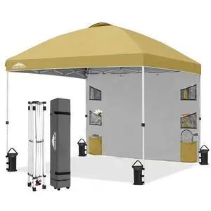 Commercial Canopy 10x10 with Sidewall Storage, Easy OnePerson Setup Pop Up Canopy Tent with Roller Bag, Stakes, Ropes, and Weight Bags, Beige Commercial Canopy 10x10 with Sidewall Storage, Easy OnePerson Setup Pop Up Canopy Tent with Roller Bag, Stakes, Ropes, and Weight Bags, Beige