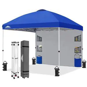Commercial Canopy 10x10 with Sidewall Storage, Easy OnePerson Setup Pop Up Canopy Tent with Roller Bag, Stakes, Ropes, and Weight Bags, Blue Commercial Canopy 10x10 with Sidewall Storage, Easy OnePerson Setup Pop Up Canopy Tent with Roller Bag, Stakes, Ropes, and Weight Bags, Blue
