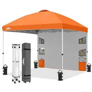 Commercial Canopy 10x10 with Sidewall Storage, Easy OnePerson Setup Pop Up Canopy Tent with Roller Bag, Stakes, Ropes, and Weight Bags, Orange Commercial Canopy 10x10 with Sidewall Storage, Easy OnePerson Setup Pop Up Canopy Tent with Roller Bag, Stakes, Ropes, and Weight Bags, Orange