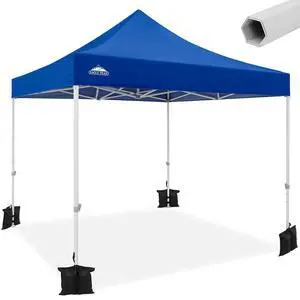 10x10 Heavy Duty Pop up Commercial Canopy Tent, Instant Marketplace Sun Shelter with Roller Bag and 4 Sandbags, Blue 10x10 Heavy Duty Pop up Commercial Canopy Tent, Instant Marketplace Sun Shelter with Roller Bag and 4 Sandbags, Blue