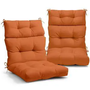 Tufted Outdoor/Indoor High Back Patio Chair Cushions, 2 Pack, 46'' x 22'', Burnt Orange Tufted Outdoor/Indoor High Back Patio Chair Cushions, 2 Pack, 46'' x 22'', Burnt Orange