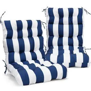 Tufted Outdoor/Indoor High Back Patio Chair Cushions, 2 Pack, 46'' x 22'', Navy Blue/White Tufted Outdoor/Indoor High Back Patio Chair Cushions, 2 Pack, 46'' x 22'', Navy Blue/White