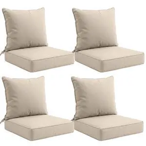Outdoor Deep Seat Patio Seat Cushion Set, 24 x 24 x 5 inch, 2-Piece Back Chair Cushion, 4 Pack, Beige Outdoor Deep Seat Patio Seat Cushion Set, 24 x 24 x 5 inch, 2-Piece Back Chair Cushion, 4 Pack, Beige