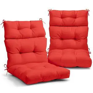 Tufted Outdoor/Indoor High Back Patio Chair Cushions, 2 Pack, 46'' x 22'', Bright Red Tufted Outdoor/Indoor High Back Patio Chair Cushions, 2 Pack, 46'' x 22'', Bright Red