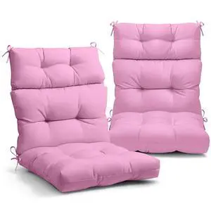 Tufted Outdoor/Indoor High Back Patio Chair Cushions, 2 Pack, 46'' x 22'', Pink Tufted Outdoor/Indoor High Back Patio Chair Cushions, 2 Pack, 46'' x 22'', Pink