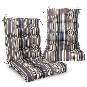 Tufted Outdoor/Indoor High Back Patio Chair Cushions, 2 Pack, 46'' x 22'', Brown Stripe Tufted Outdoor/Indoor High Back Patio Chair Cushions, 2 Pack, 46'' x 22'', Brown Stripe
