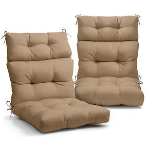 Tufted Outdoor/Indoor High Back Patio Chair Cushions, 2 Pack, 46'' x 22'', Khaki Tufted Outdoor/Indoor High Back Patio Chair Cushions, 2 Pack, 46'' x 22'', Khaki